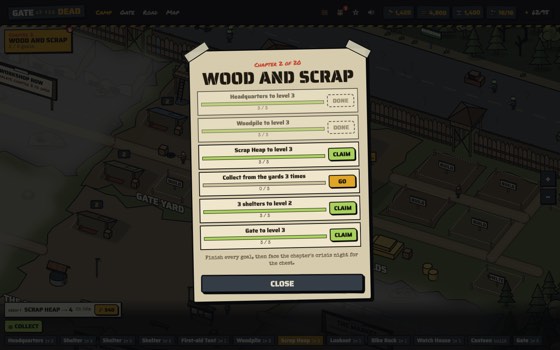 The chapter 2 goals list with Claim and Go buttons
