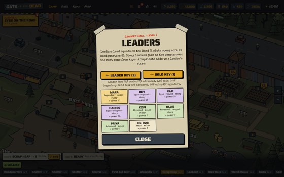 The Leaders' Hall with Leader Keys, Gold Keys and recruited leaders