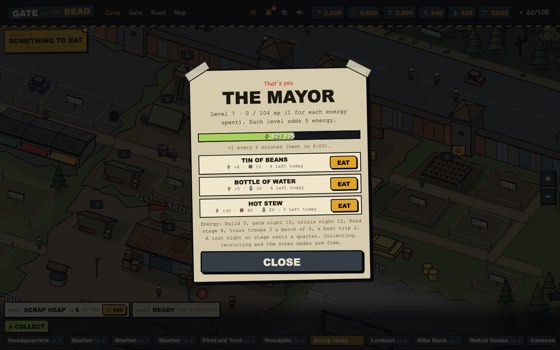 The Mayor panel with the energy bar and three meals