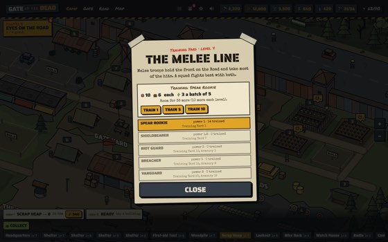 The melee line at the Training Yard with five tiers of troops